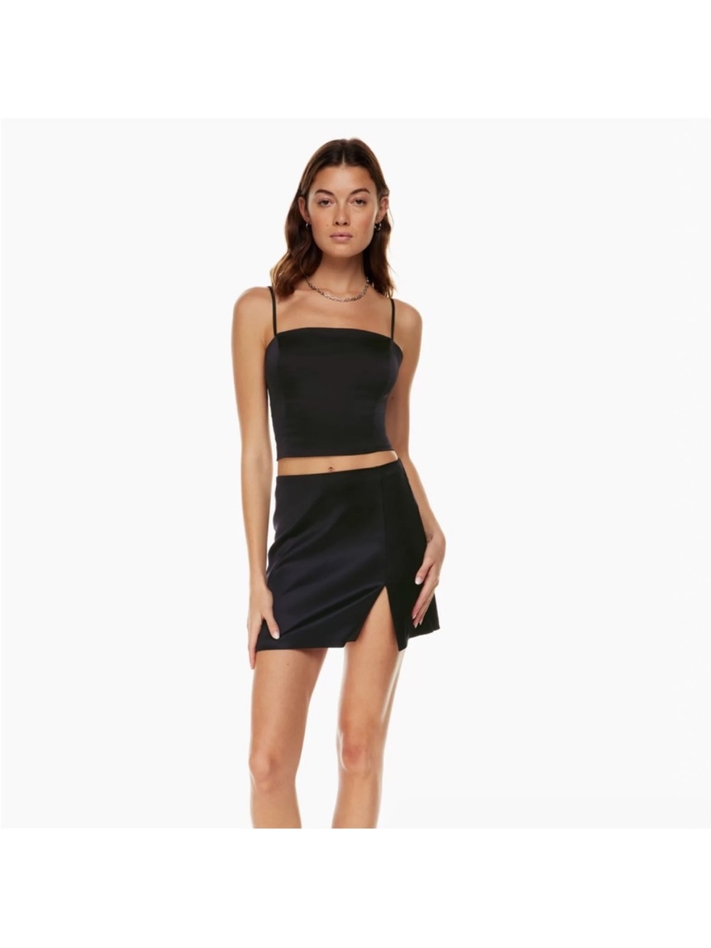 Aritzia dark green satin mini skirt